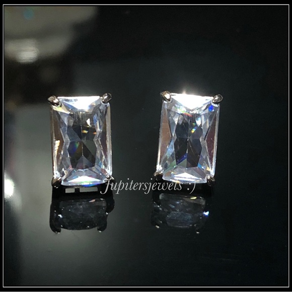 New 2ct ice cube 14k white gold square princess emerald diamond earrings 4.2g - Picture 3 of 5